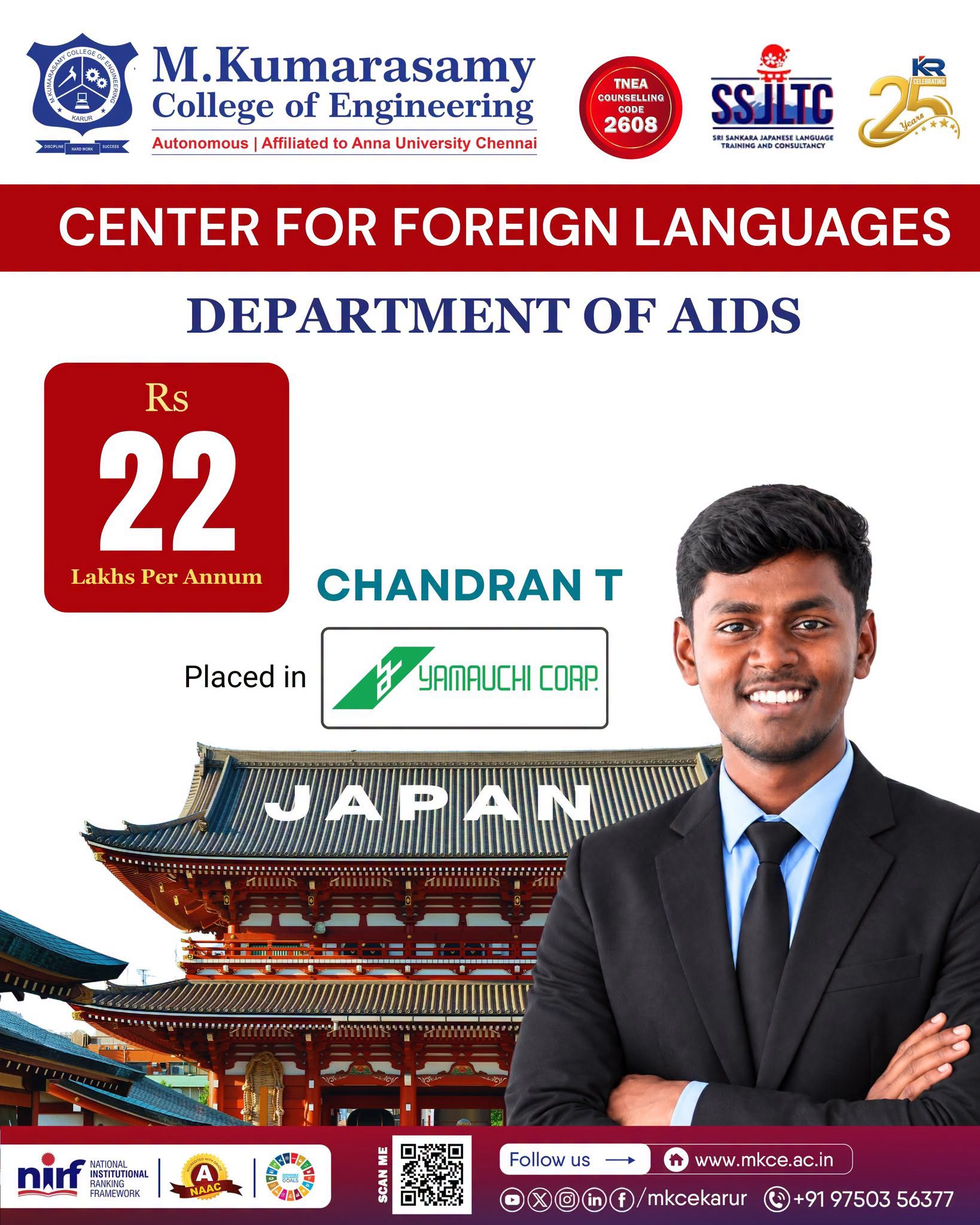 Congratulations Mr. CHANDRAN T, Department of Artificial Intelligence and Data Science (AIDS)